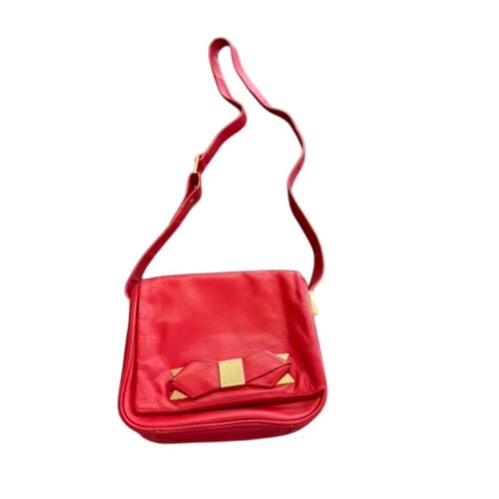 "TED BAKER" Cross Body Red Leather Purse Gold Metal Accent Quiet Luxury Designer